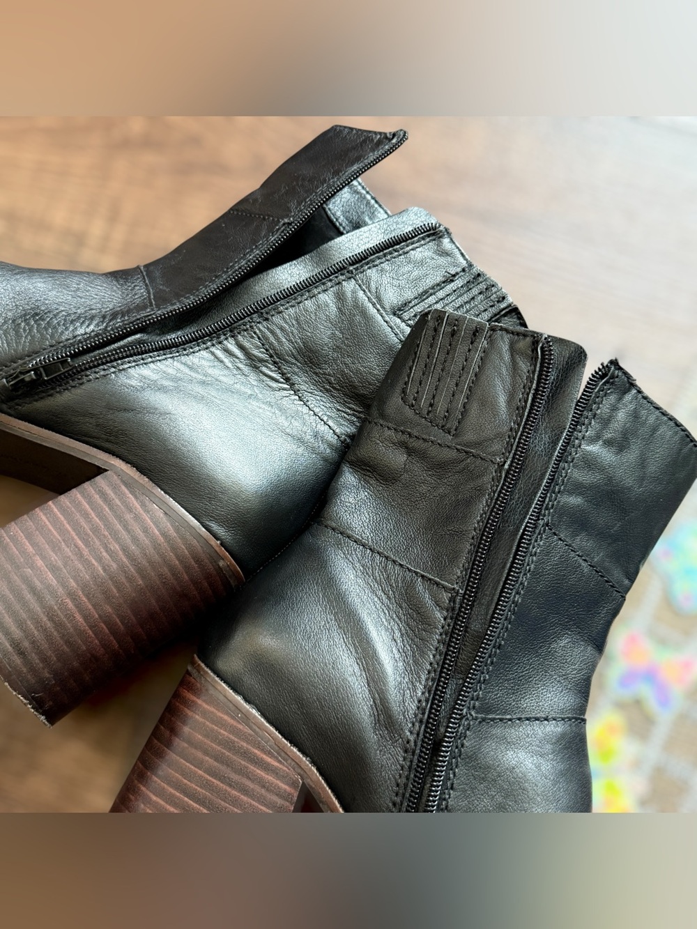 Lucky Brand Black Leather Platform Block Heel Ankle Boots - Picture 12 of 14